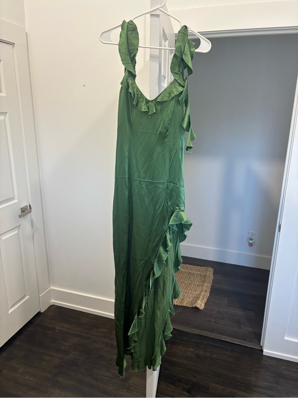 Amanda Uprichard Emerald Green Ruffle Slip Dress